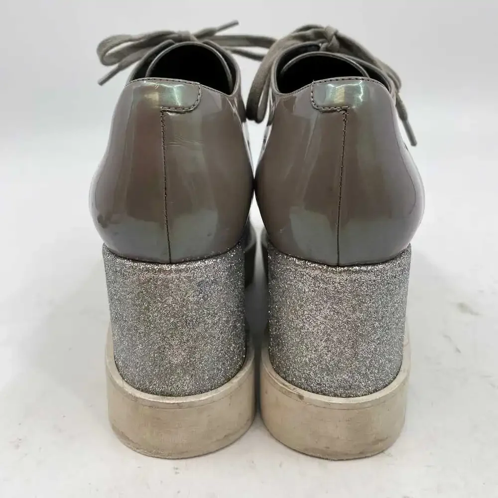 Stella McCartney Gray Silver Glitter Platform Lace-Up Shoes | 38EU Regular